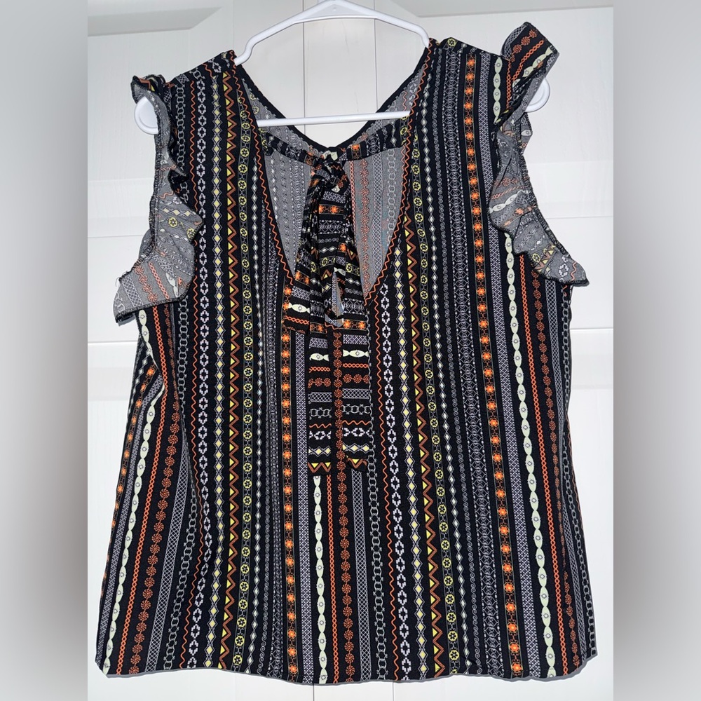 Patterned Ruffle Sleeve Women's Top - Picture 3 of 4
